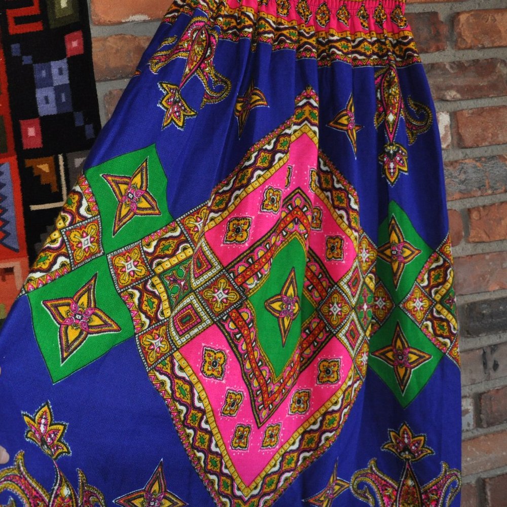 Vintage Bright Multi Color Boho Hippie SUMMER Long Maxi Skirt Festival M-L - Picture 2 of 6